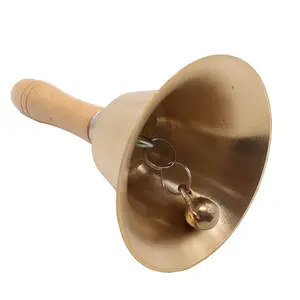 Đồng thau bằng gỗ xử lý kèn tay chuông phong cách retro chuông trường lớn nhạc cụ kim loại đồng hướng dẫn sử dụng chuông Giáo Dục Sớm