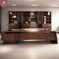 LBZ-320X Nouveau bureau de direction en forme de L de style chinois avec armoire latérale en bois massif de noyer noir d'Amérique du Nord pour PDG/Directeur général