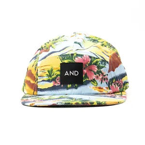 OEM Full Printed Floral Travel 5 Panel Hat Gorras, Wholesale Unisex Woven Label Patch Dad Hat Camp Cap