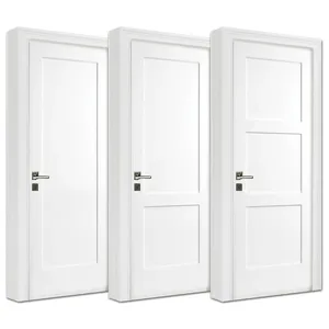 Puerta Interior Moderna Personalizada Precolgada Impermeable Estilo Shaker con Imprimación Blanca, Puertas de Madera Maciza de 3 Paneles para Dormitorio, Casa, Hotel, Apartamento - Product Image 1