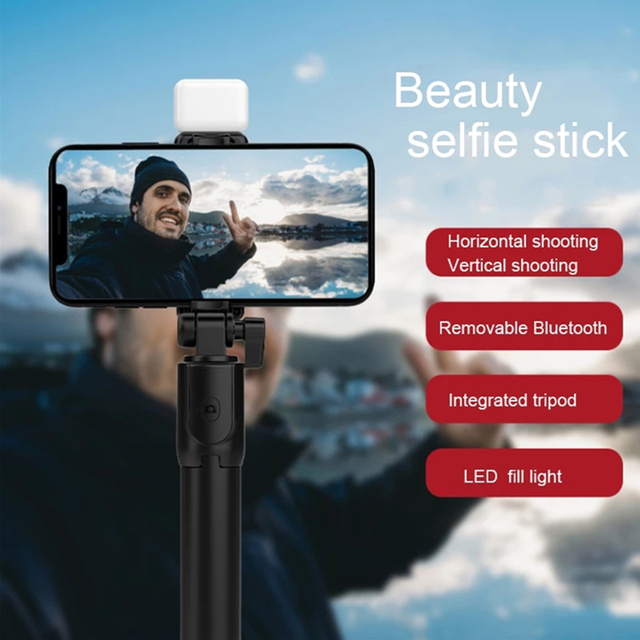 Stable Extension Wireless Remote Cell Phone Handheld Rotate Selfie Stick Tripod With Light