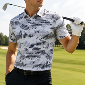 Polo de golf pour homme, blanc, camouflage, manches courtes, séchage rapide, respirant, extensible, vêtements de sport décontractés, pour le golf en plein air, en stock - Product Image 2