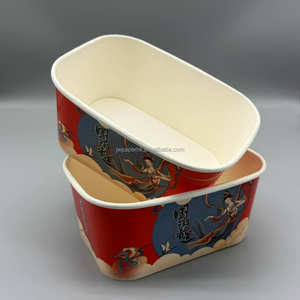 Contenant alimentaire jetable en papier kraft brun et blanc, bol à soupe avec couvercle en papier, qualité alimentaire, prix le plus bas - Product Image 6