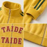 TaiDe Maßgeschneidertes Logo Vintage Wash Trainingsanzug Set Chenille Applikation Patch Streifen French Terry OEM ODM Bekleidungsfabrik