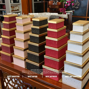 Tùy chỉnh hình chữ nhật vàng dập đặt 6 Hộp quà tặng hoa bao bì giấy với nắp vàng có sẵn - Product Image 1