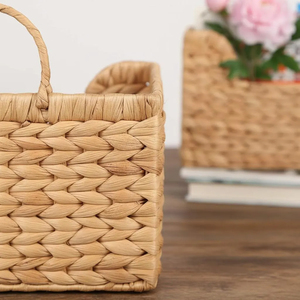 Cesta de Jacinto de Agua Hecha a Mano para Guardar Mantas, Organizador de Revistas Tejido Natural, Contenedor Rústico en Forma de U con Asas para Sala de Estar - Product Image 4