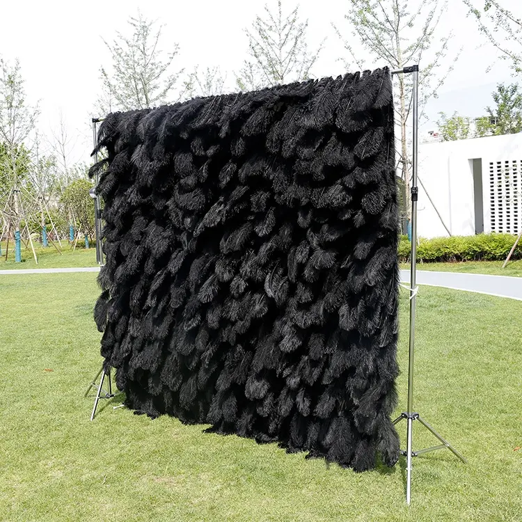 OEM Cloth 3D 5D Roll Up Flowers Backdrop Wedding faux leather wall panels Backdrop Fabric Floral Wall Panel BLACK Wall