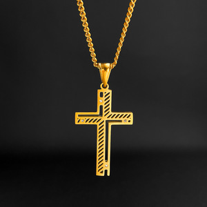 Collier pendentif croix en acier titane minimaliste avec zircon cubique pour la mode Hip Hop - Product Image 6