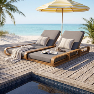 Tumbona Moderna para Exteriores Junto a la Piscina, con Estructura de Madera Maciza y Cojines, Silla de Relax para Patio - Product Image 3
