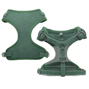 Custom Cute Comfort Fit Green Soft Adjustable Corduroy Velvet Dog Harness for Small Medium Dogs