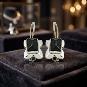Pendientes de Plata con Ónix para Mujer Art Palace, Diseño Geométrico Vintage con Engaste de Bisel, Joyería de Aleación - Product Image 2