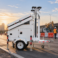 Tour d'éclairage solaire mobile à LED 4*100W, mât télescopique de 7m avec batterie au lithium et remorque pour l'éclairage des routes d'accès