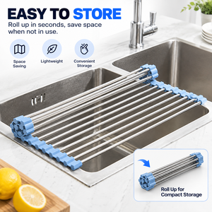 Égouttoir à vaisselle pliable en acier inoxydable, égouttoir d'évier extensible, organisateur de plats, bols et tasses pour la cuisine - Product Image 3