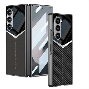 Funda de teléfono de cuero de lujo para Galaxy Z Fold 6 Block Galvanizado Liso Hecho PU cuero Jazz fibra de carbono - Product Image 5