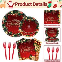 100 pièces de fournitures pour fête de Noël, pour 25 personnes, rouge et vert, vaisselle jetable durable en carton, comprenant des assiettes en papier