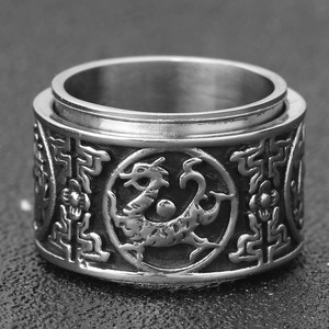 Anillo de Acero Inoxidable de 16 mm, Giratorio, con Diseño del Zodiaco Animal, Patrón de Dragón y Perla, Joyería de Moda, Regalo - Product Image 3