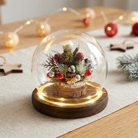 Pohon Natal Mini Buatan Tangan dengan Bunga Kering dalam Ornamen Kubah Kaca untuk Hari Ibu & Hari Valentine