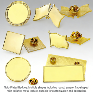 Broche personnalisée en métal vierge, différentes formes : croix, drapeau, rond, carré, rectangle, en or ou en argent, épingle de revers - Product Image 1
