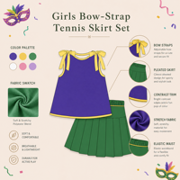 Puresun OEM/ODM Ensemble Jupe et Haut de Sport/Yoga pour Filles, Haut Sans Manches Très Élastique avec Nœuds aux Épaules, Thème Mardi Gras, 1-6 Ans, Vente en Gros