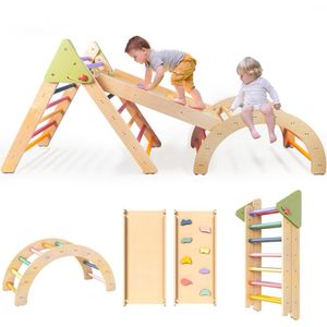 Terrain <span class=keywords><strong>de</strong></span> jeu <span class=keywords><strong>Montessori</strong></span> 4 en 1 Pickler Triangle en bois détachable demi-cercle Cadre d'escalade et toboggan - Product Image 1