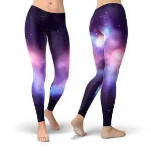 Leggings de niña con estampado de cielo estrellado de galaxia misteriosa, pantalones deportivos elásticos baratos al por mayor para Fitness, pantalones ajustados con cintura elástica para niños