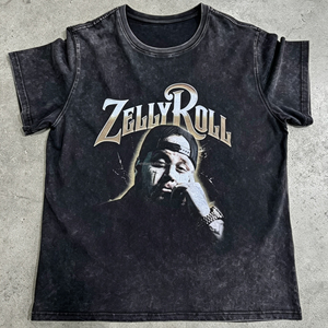 Camiseta Oversize Vintage con Estampado <span class=keywords><strong>de</strong></span> Retrato Jelly Roll y Lavado Ácido, Diseño Gráfico <span class=keywords><strong>de</strong></span> Artista <span class=keywords><strong>de</strong></span> Música Country Rap, Estilo Streetwear para Hombre - Product Image 1