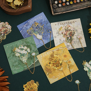 In Stock Vintage Oil Painting Series Sunflower Iris Design High-Quality Metal Bookmark