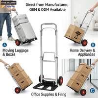 Chariot à main pliable en aluminium, capacité de charge 80 kg, roues en caoutchouc massif de 6 pouces, chariot à main portable OEM pour le déplacement de plantes en pot et de marchandises
