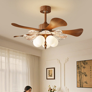 French <b>Vintage</b> Style <b>Ceiling</b> Fan <b>Light</b> With Acrylic Blades Stepless Dimming Smart Control For Living Room Bedroom - Product Image 1