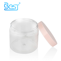100ml 150ml 200ml 250ml 300ml Kosmetikcreme Haargel Lebensmittelpeeling Buttersäure Behälter, transparente PET PCR Kunststoffdose mit rosafarbenem Schraubdeckel