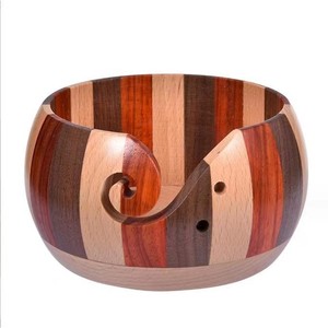 Wooden Yarn Bowl Solid Wood Round Knitting Storage Craft Supply Desktop Use - Product Image 1
