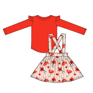Set di Due Pezzi con Abito Stampato Rosso Brillante e Vivace, Abbigliamento per Bambine all'Ingrosso, Vestiti e Completi per Ragazze - Product Image 3