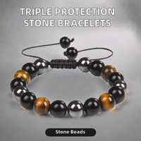 Vente en gros Triple Protection Hématite Oeil de Tigre Obsidienne Noire Bracelets en cristal de pierres précieuses Pierre naturelle de guérison pour homme Cadeau