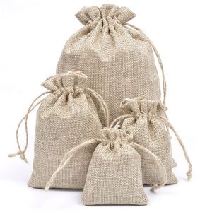 Recycled Natural Linen Drawstring Linen Gift <b>Mini</b> Jute Drawstring Gift Bag - Product Image 1