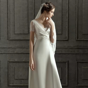 Abito <span class=keywords><strong>da</strong></span> Sposa Moderno in Raso Francese, Silhouette Classica Minimalista, Elegante Vestito <span class=keywords><strong>da</strong></span> <span class=keywords><strong>Cerimonia</strong></span> per Donne - Product Image 1