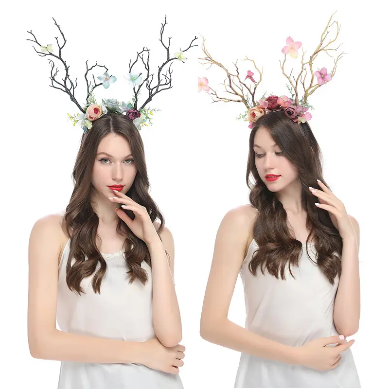 Forest fairy branches exaggerated flower hair accessories antlers headdress Easter Christmas dress up hair accessories