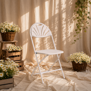 White <b>Plastic</b> Lightweight Portable Modern Folding <b>Chair</b> with Fan Back Durable & Comfortable for Garden <b>Dining</b> Hotel Weddings - Product Image 1