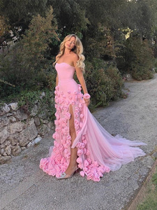 Vestido Largo Casual de Noche con Hombros Descubiertos y Flores 3D, Estilo Sencillo, para Grupo de <span class=keywords><strong>Hermanas</strong></span>, Vestido de Boda Largo, Éxito de Ventas en Comercio Exterior - Product Image 4