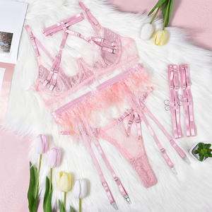 Hot Feather Luxury Lace Sexy Ropa interior erótica Conjunto de 3 piezas Mujeres Transparente Sexy 2024 Conjuntos de lencería Ropa de mujer - Product Image 6