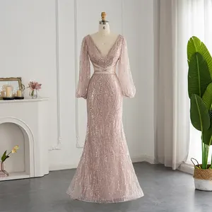 Gaun malam putri duyung hijau Mint manik-manik mewah 2024 gaun pesta Prom Afrika leher V seksi untuk wanita SCZ027-1 pernikahan