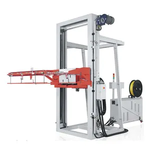 Online PP/PET belt automatic horizontal pallet strapping machine with conveyor