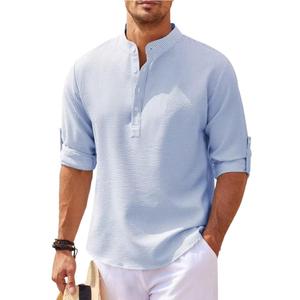 E0111ME41 Chemise à manches longues pour <span class=keywords><strong>homme</strong></span>, col roulé, couleur unie, chemise à carreaux, ananas, hauts décontractés, mode Sehe - Product Image 6