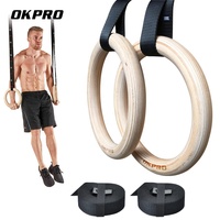 Anillas de Entrenamiento de Alta Calidad OKPRO, 32 mm de Grosor, Anillas de Gimnasia de Madera para Entrenamiento de Dominadas con Correas de Nailon Ajustables