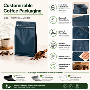 Sachet personnalisé imprimé refermable à fermeture éclair avec valve unidirectionnelle et fond plat, emballage plastique pour aliments, aliments pour bébés, bonbons, café, lactosérum - Product Image 5