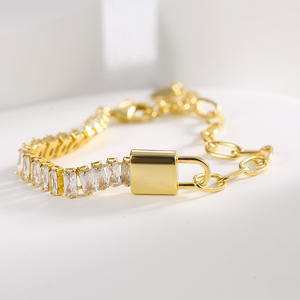 Pulsera de tenis de Latón chapado en oro de moda para mujer, cadena asimétrica de media circón, cadena de moda elegante para aniversario - Product Image 4