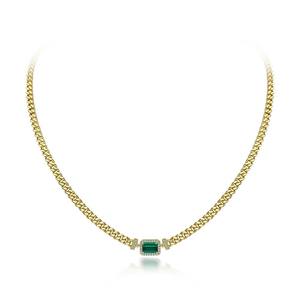 Venta al por mayor joyería personalizada 925 plata esterlina 18K chapado en oro mujeres verde circón collar de cadena cubana - Product Image 1