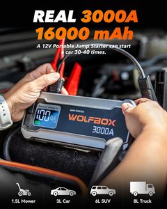 WOLFBOX 3000A เครื่องช่วยสตาร์ทรถยนต์แบบพกพา 12V สำหรับรถยนต์และรถบรรทุก พร้อมไฟ LED ชาร์จเร็ว 60W (อะแดปเตอร์ไม่รวมอยู่ในชุด) ความจุ 16000mAh - Product Image 2