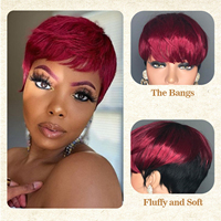 Perruque courte en cheveux humains Pixie FH G04710, 8 pouces, cheveux brésiliens, sans dentelle, fabriquée à la machine, avec frange