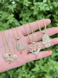 Elegant jewelry Butterfly heart Hamsa Hand Zircon Pendant Necklace charm link <b>chain</b> for Women Party Wear - Product Image 4