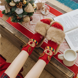 Calcetines de Navidad para mujer, de poliéster, forro polar coral, extra gruesos, cálidos, para dormir, de dibujos animados, de media lana, que no sueltan pelusa - Product Image 5